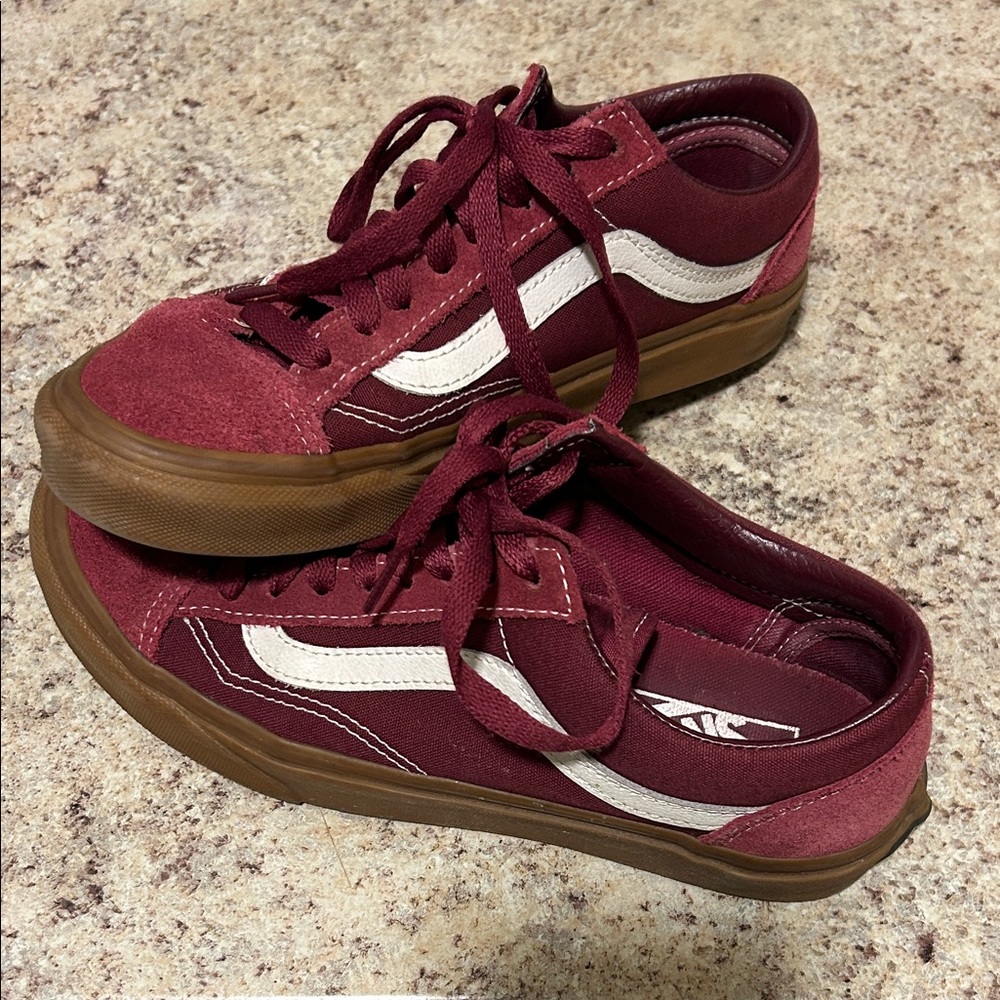 Burgundy and White Sneakers
